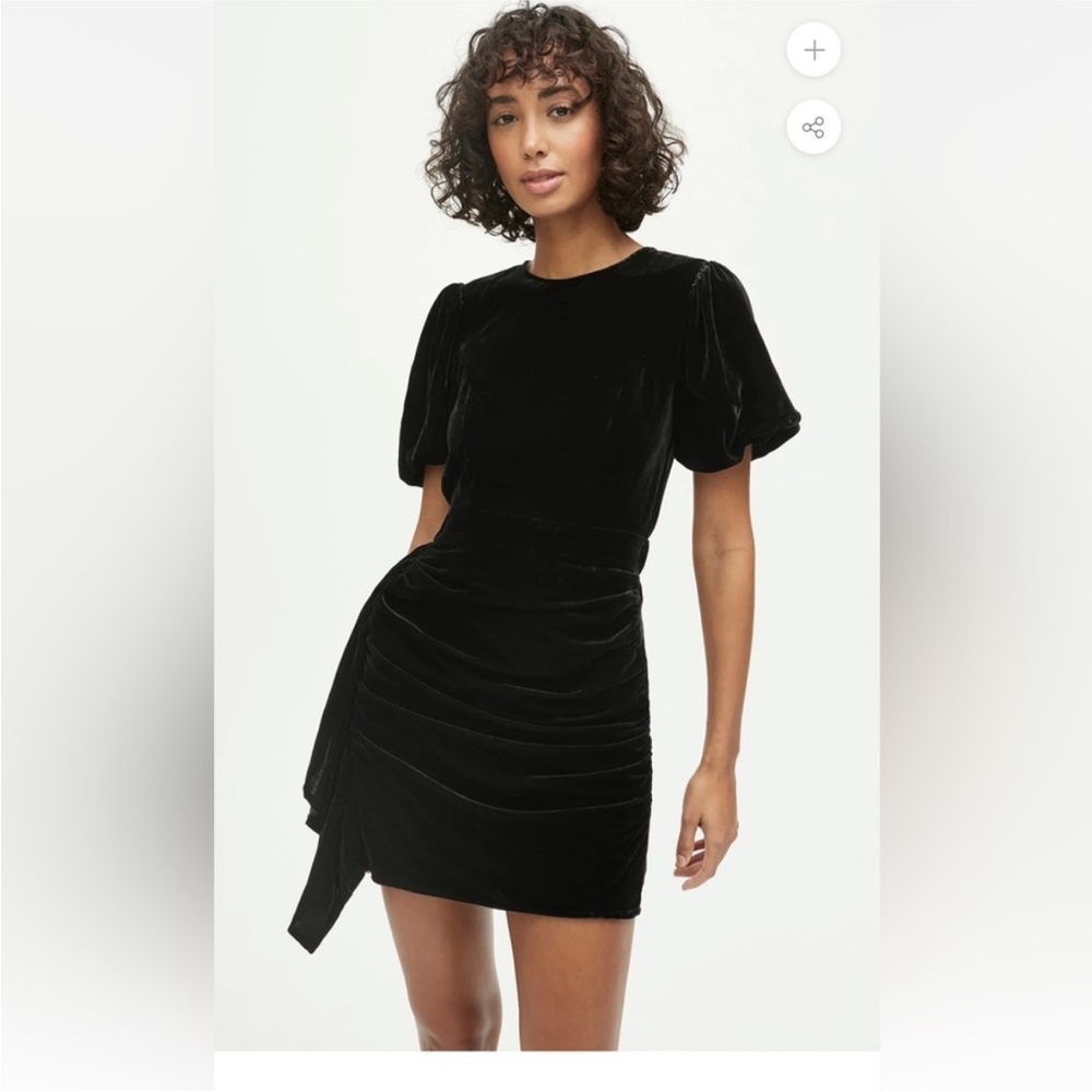 Rhode Pia Puff Sleeve Black Velvet Mini Dress Medium